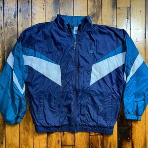 Vintage Nike Men’s XL Track Jacket Lined Blue White Nylon Lined 90s Y2K Retro